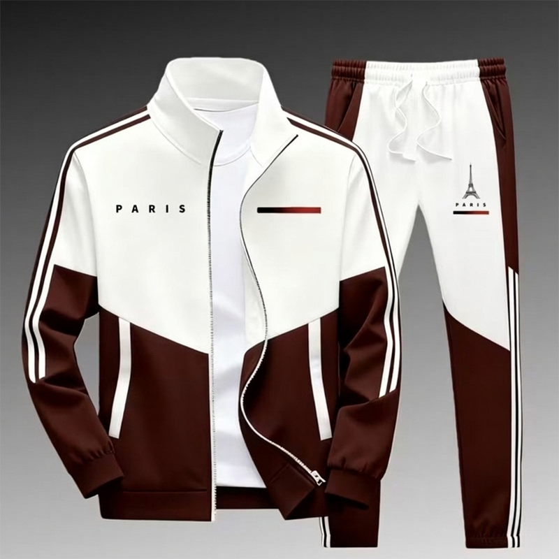 📢🎉50%Rabatt!!!🛍️✨Herren Farbblock-Reißverschlussjacke und Kordelhosen-Set