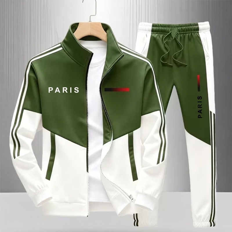 📢🎉50%Rabatt!!!🛍️✨Herren Farbblock-Reißverschlussjacke und Kordelhosen-Set