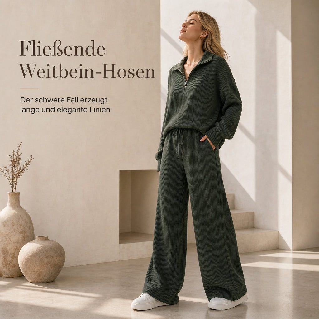 2-teiliges Damen-Set aus Strickpullover und weit geschnittenen Hosen