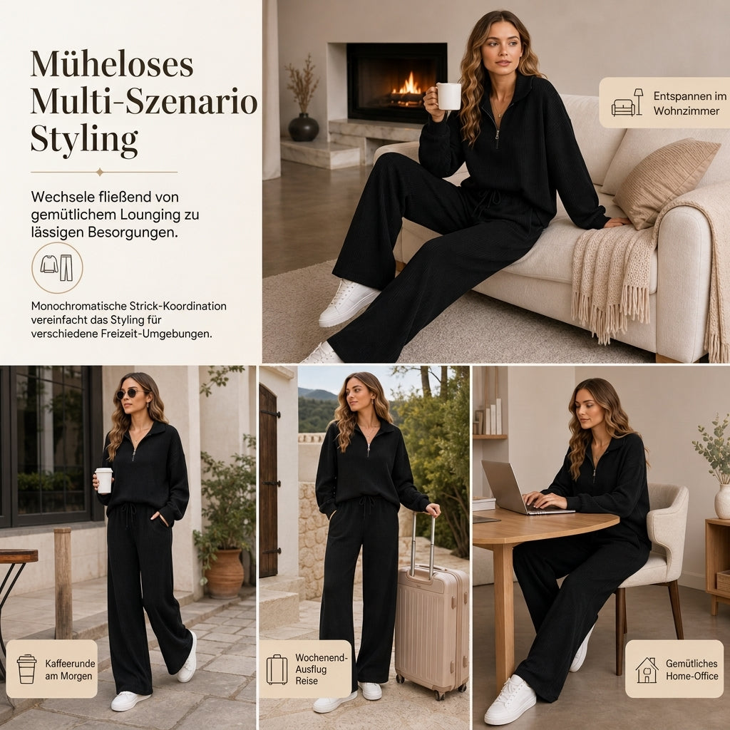2-teiliges Damen-Set aus Strickpullover und weit geschnittenen Hosen
