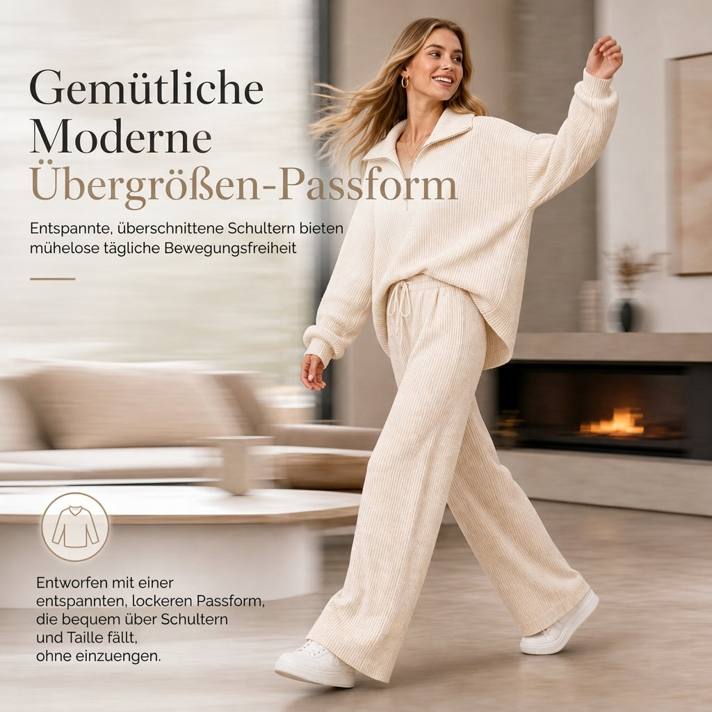 2-teiliges Damen-Set aus Strickpullover und weit geschnittenen Hosen