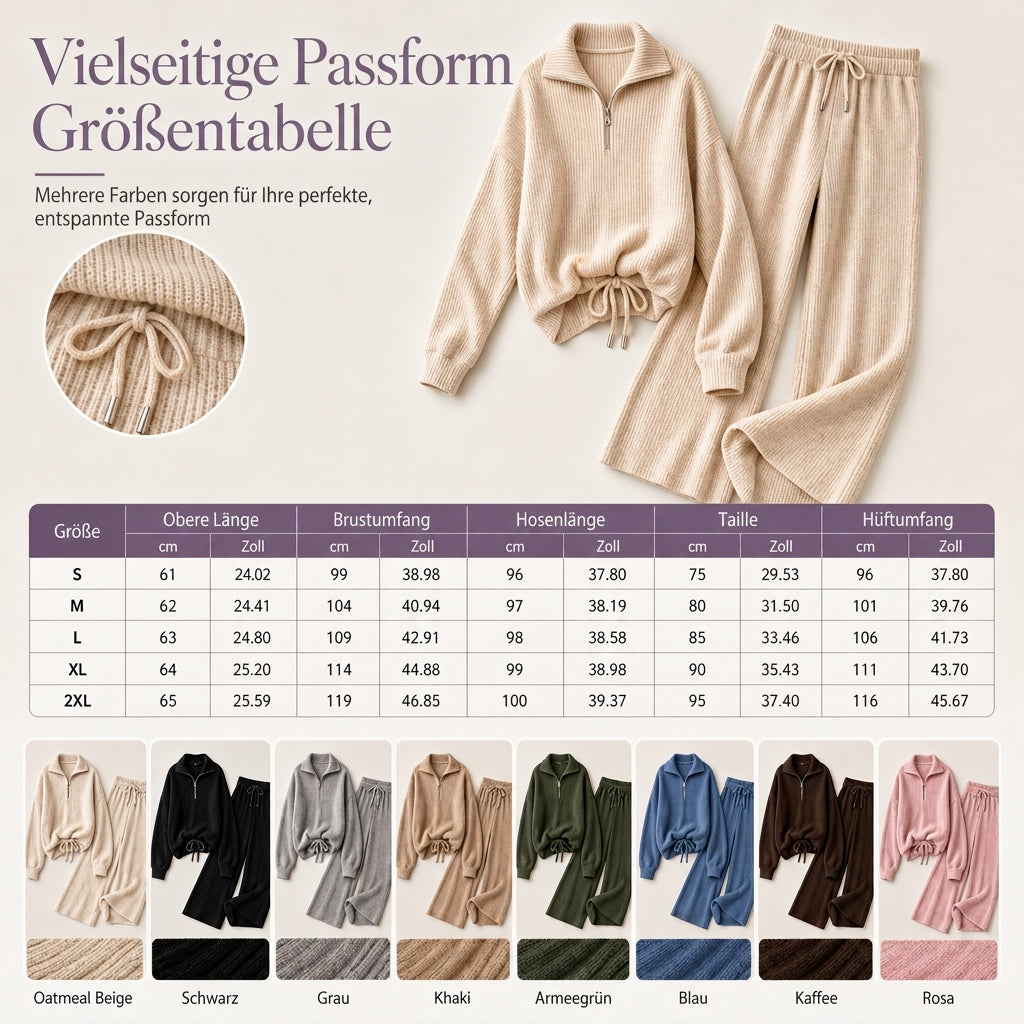 2-teiliges Damen-Set aus Strickpullover und weit geschnittenen Hosen
