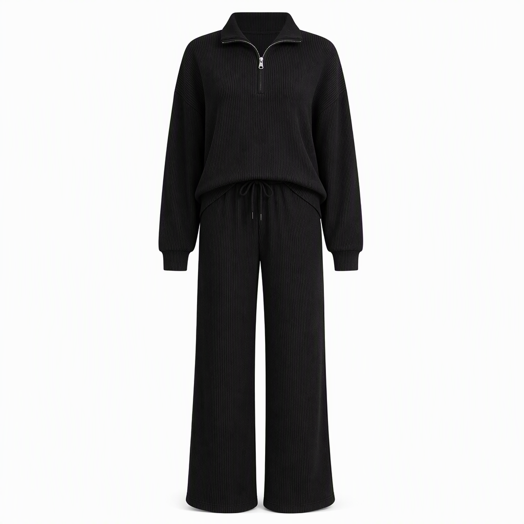 2-teiliges Damen-Set aus Strickpullover und weit geschnittenen Hosen