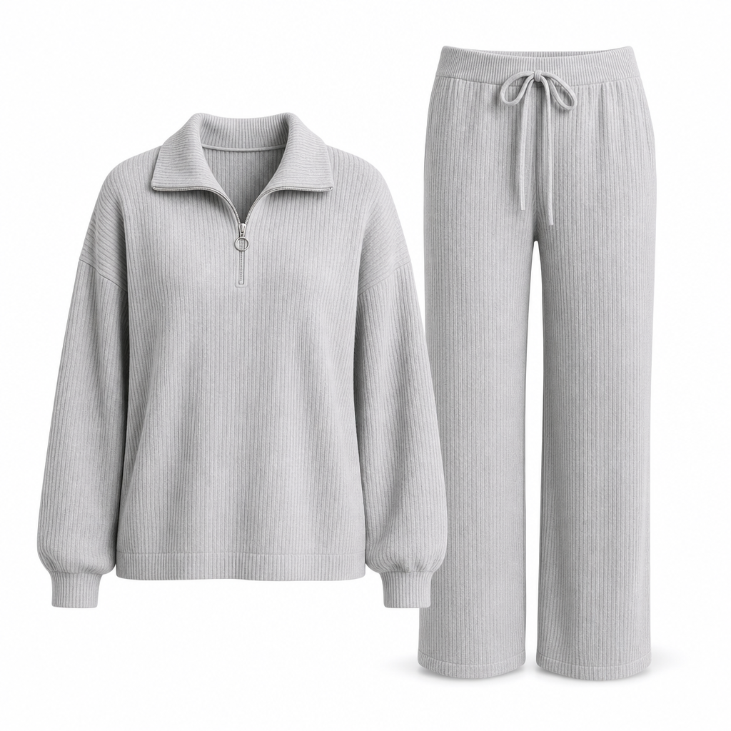 2-teiliges Damen-Set aus Strickpullover und weit geschnittenen Hosen