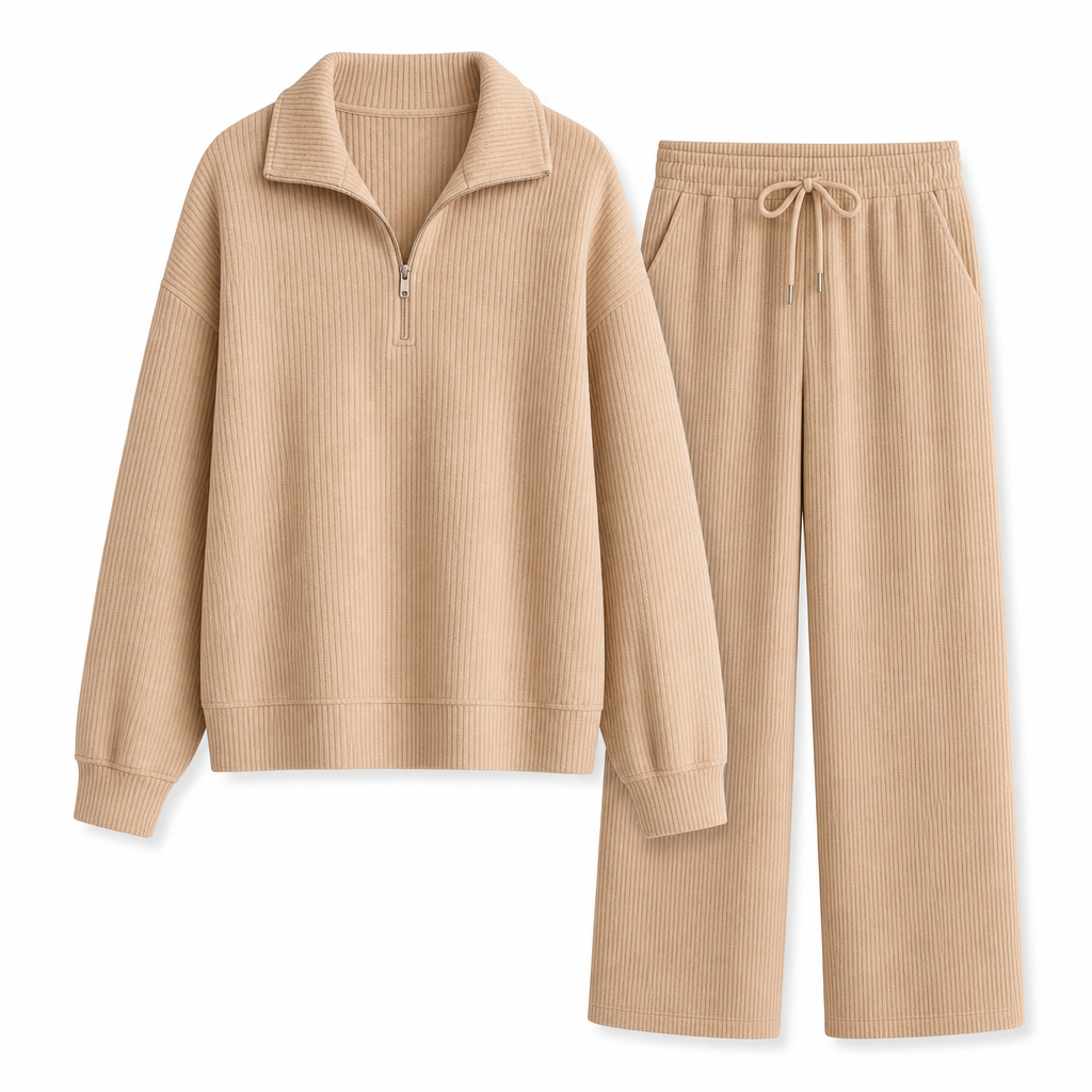 2-teiliges Damen-Set aus Strickpullover und weit geschnittenen Hosen
