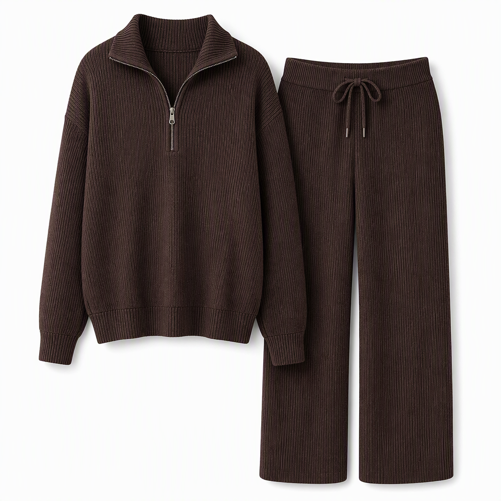 2-teiliges Damen-Set aus Strickpullover und weit geschnittenen Hosen