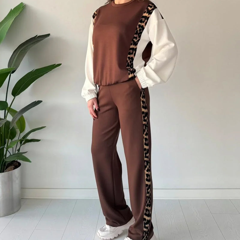 Damen modisches Leopardenmuster 2-Teiler Set