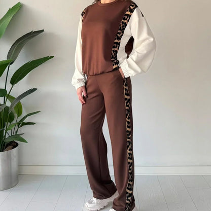 Damen modisches Leopardenmuster 2-Teiler Set