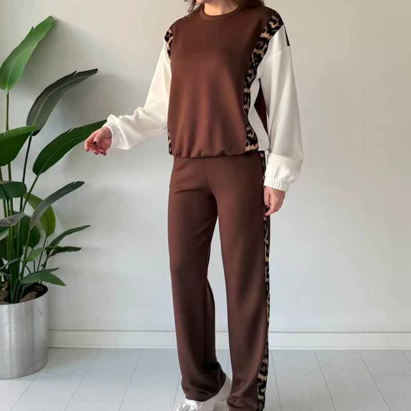 Damen modisches Leopardenmuster 2-Teiler Set