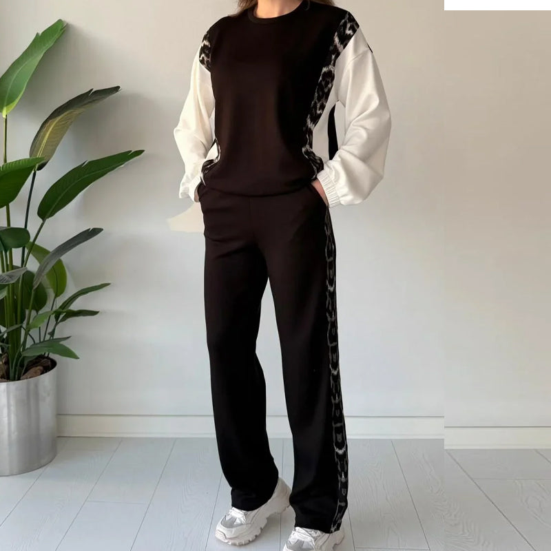 Damen modisches Leopardenmuster 2-Teiler Set