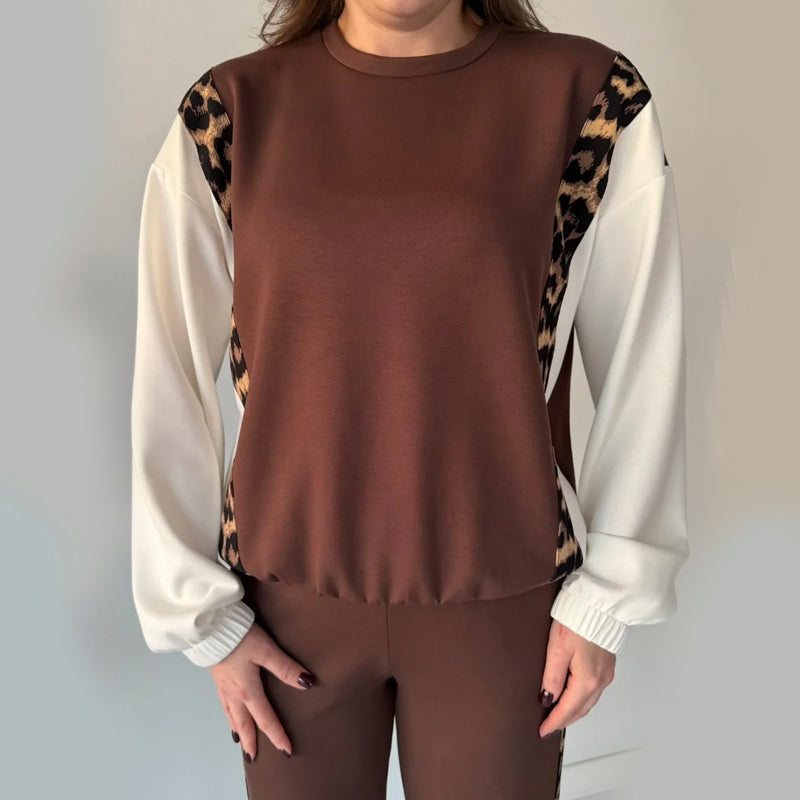 Damen modisches Leopardenmuster 2-Teiler Set
