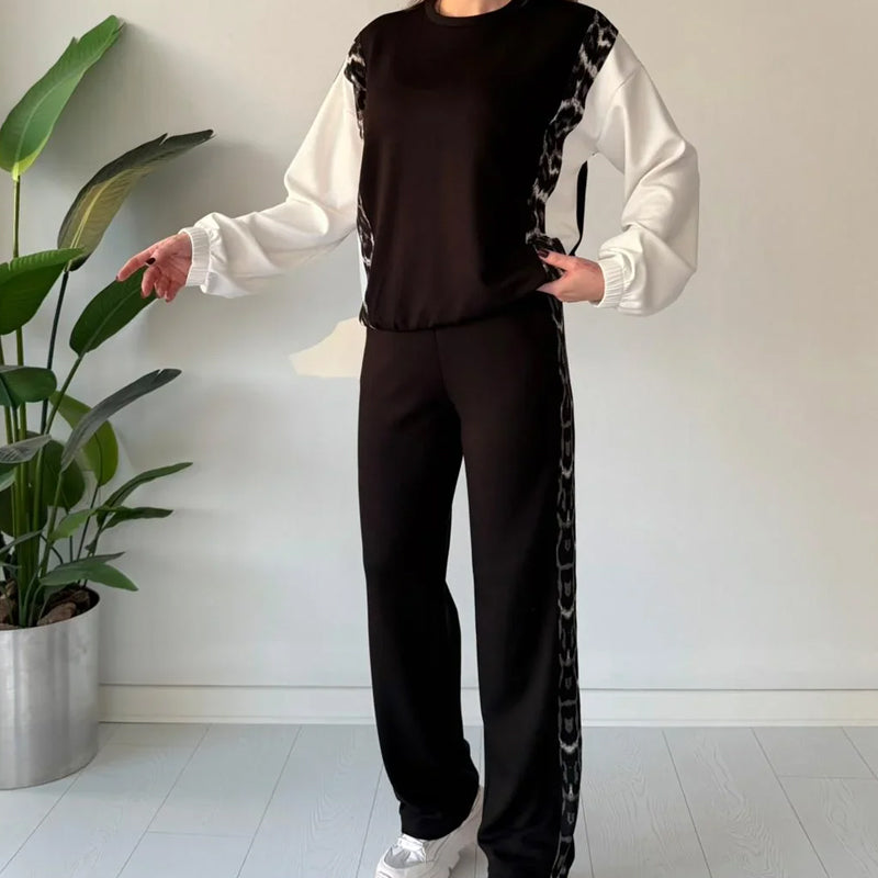 Damen modisches Leopardenmuster 2-Teiler Set