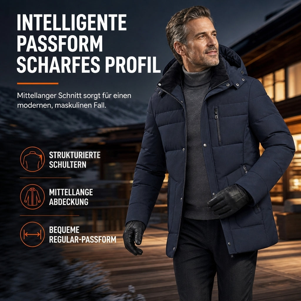 🎯 50% Rabatt + Gratis Versand! 🚚 Herren mittellange wattierte Winterjacke, business-elegant & lässig, für Männer mittleren Alters