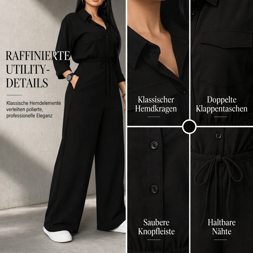 📢🎉50%Rabatt!!!🔥✨ Aktionsfavorit: Damen-Jumpsuit mit Hemdkragen und Bindegürtel – Eleganter Einteiler mit weitem Bein für Alltag und Büro 👗