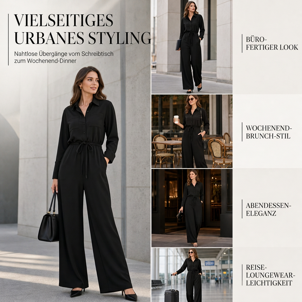 📢🎉50%Rabatt!!!🔥✨ Aktionsfavorit: Damen-Jumpsuit mit Hemdkragen und Bindegürtel – Eleganter Einteiler mit weitem Bein für Alltag und Büro 👗