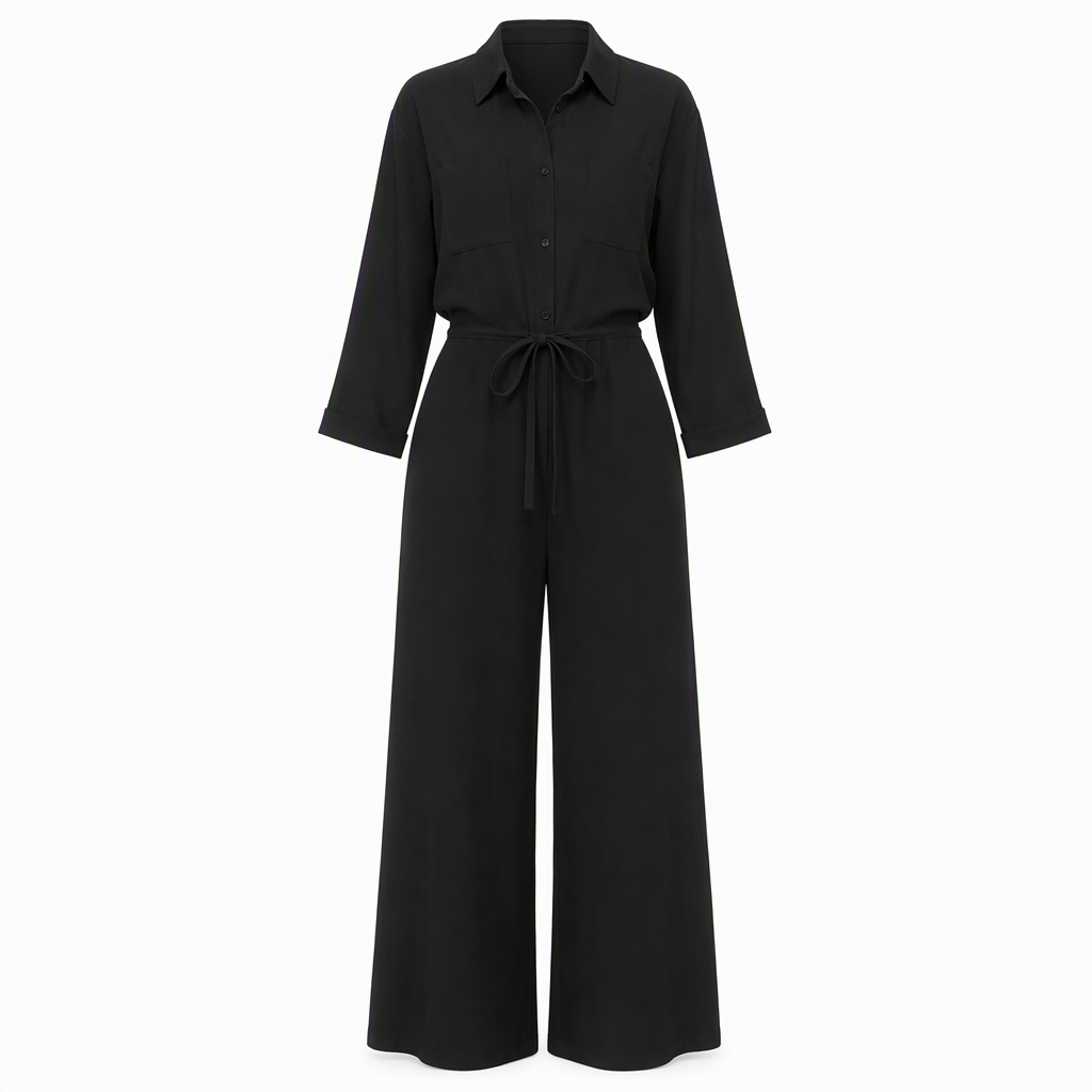 📢🎉50%Rabatt!!!🔥✨ Aktionsfavorit: Damen-Jumpsuit mit Hemdkragen und Bindegürtel – Eleganter Einteiler mit weitem Bein für Alltag und Büro 👗