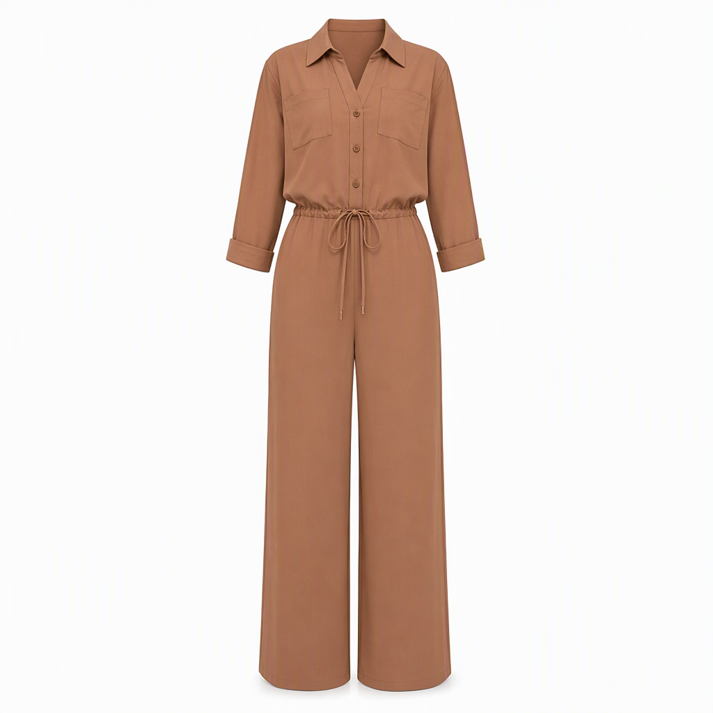 📢🎉50%Rabatt!!!🔥✨ Aktionsfavorit: Damen-Jumpsuit mit Hemdkragen und Bindegürtel – Eleganter Einteiler mit weitem Bein für Alltag und Büro 👗