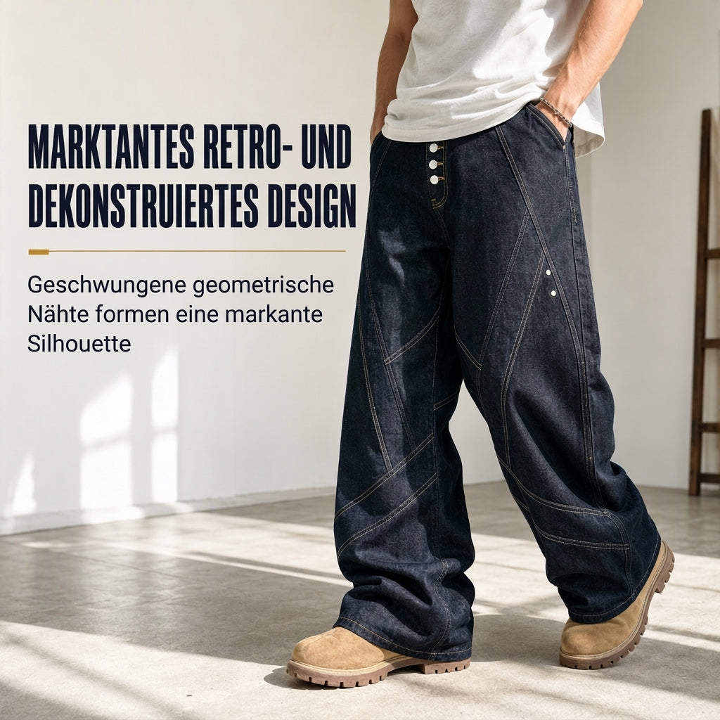 📢🎉50%Rabatt!!!🛍️✨Herren Jeans im amerikanischen Vintage-Stil, ausgestellte weite Beine, dekonstruierte ungewaschene Denim-Hosen mit Knopfverschluss