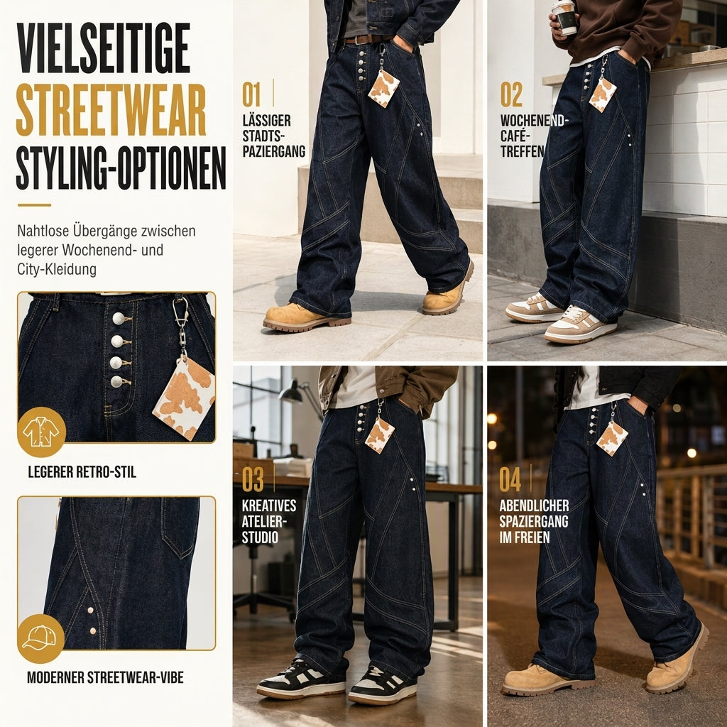 📢🎉50%Rabatt!!!🛍️✨Herren Jeans im amerikanischen Vintage-Stil, ausgestellte weite Beine, dekonstruierte ungewaschene Denim-Hosen mit Knopfverschluss