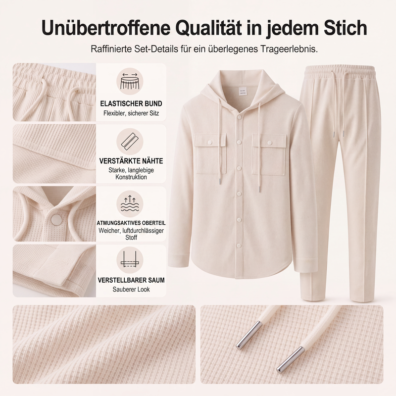 🚀 Ganz neu eingetroffen – 50 % Rabatt zum Probieren! Herren Freizeit Waffelstruktur Kapuzenjacke und Hosen Set