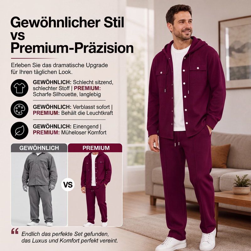 🚀 Ganz neu eingetroffen – 50 % Rabatt zum Probieren! Herren Freizeit Waffelstruktur Kapuzenjacke und Hosen Set