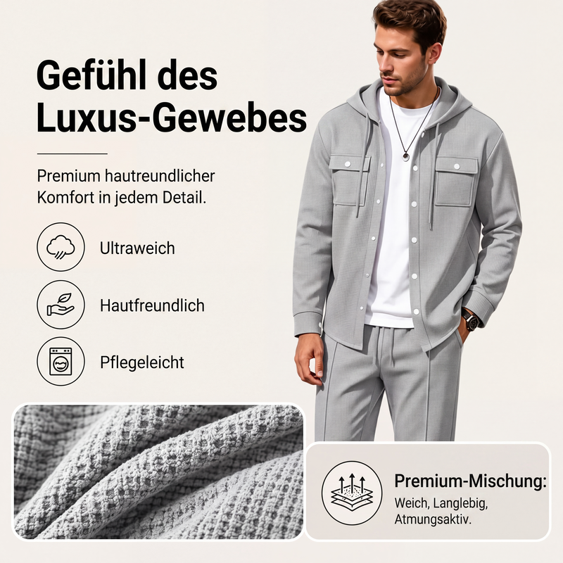 🚀 Ganz neu eingetroffen – 50 % Rabatt zum Probieren! Herren Freizeit Waffelstruktur Kapuzenjacke und Hosen Set