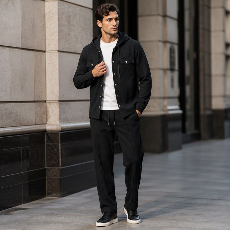 🚀 Ganz neu eingetroffen – 50 % Rabatt zum Probieren! Herren Freizeit Waffelstruktur Kapuzenjacke und Hosen Set