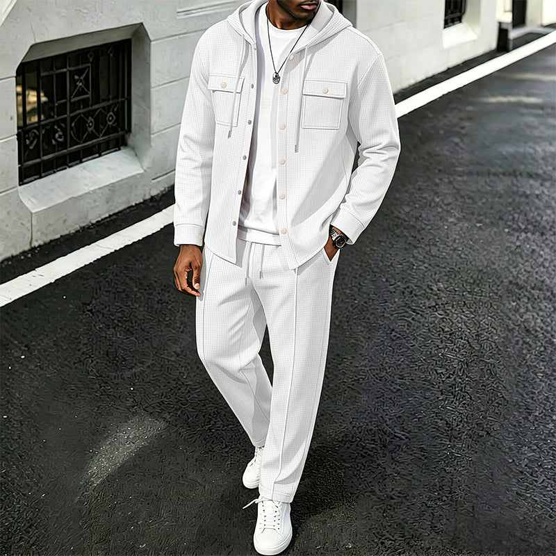 🚀 Ganz neu eingetroffen – 50 % Rabatt zum Probieren! Herren Freizeit Waffelstruktur Kapuzenjacke und Hosen Set