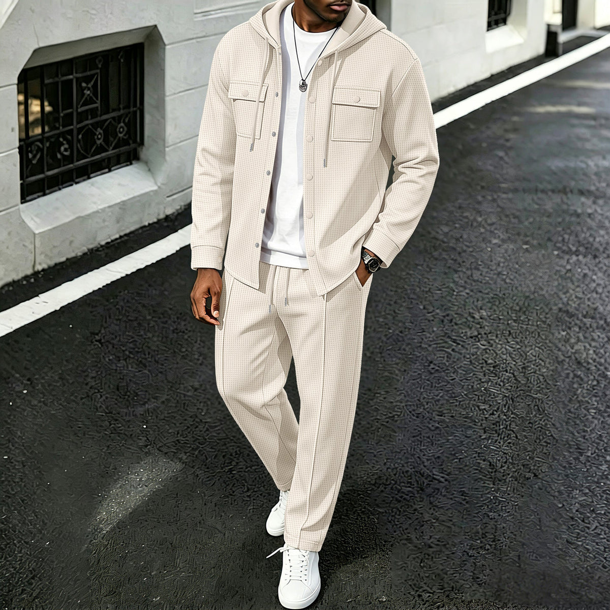 🚀 Ganz neu eingetroffen – 50 % Rabatt zum Probieren! Herren Freizeit Waffelstruktur Kapuzenjacke und Hosen Set