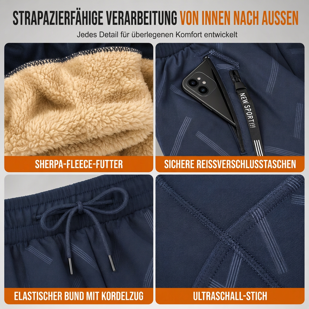 Unisex-Jogginghose mit lockerem Schnitt und Sherpa-Fleecefutter, warme Winter-Freizeithose mit Reißverschlusstaschen