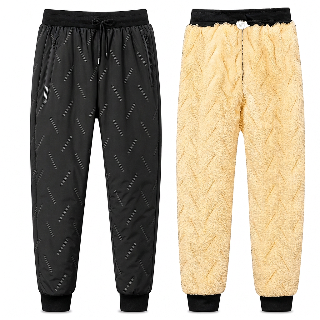 Unisex-Jogginghose mit lockerem Schnitt und Sherpa-Fleecefutter, warme Winter-Freizeithose mit Reißverschlusstaschen