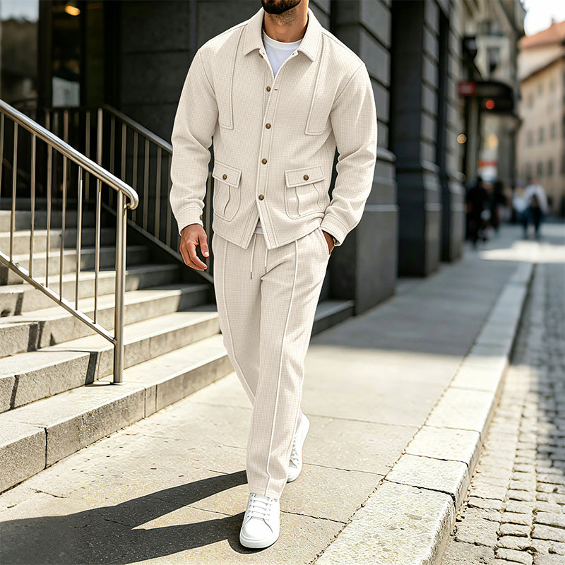 📢🎉50%Rabatt!!!🛍️✨Herren-Set aus Waffelstrick-Cardigan-Jacke und Hose