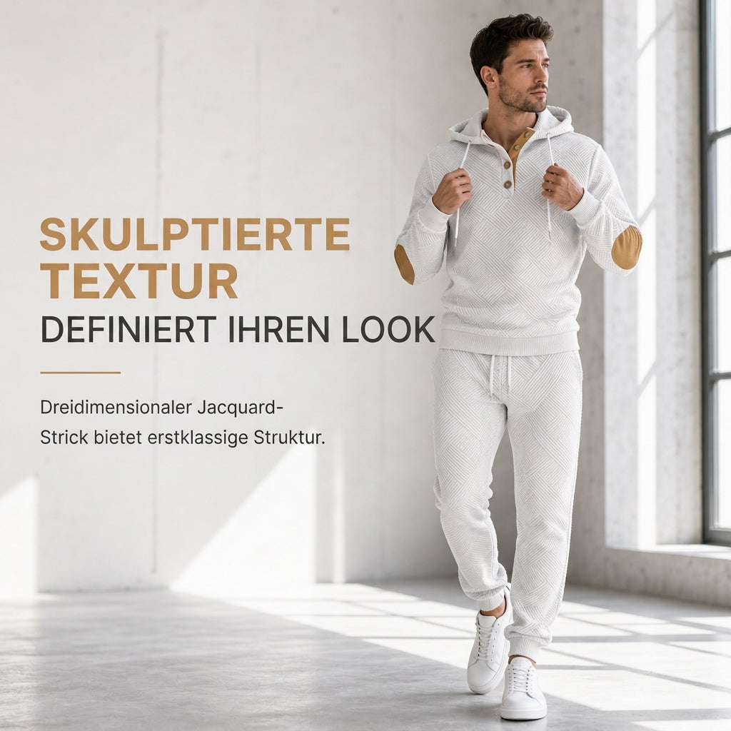 📢🎉50%Rabatt!!!🛍️✨Herren 2-teiliges Jacquard Kapuzenpullover Set Herbst Winter lässiger Kapuzen-Sweatshirt und Sweathose Trainingsanzug