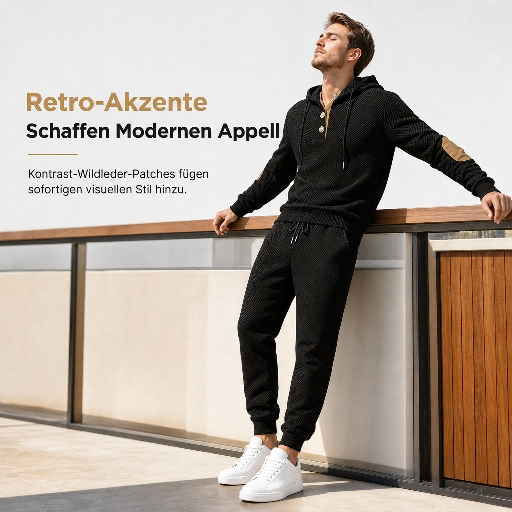📢🎉50%Rabatt!!!🛍️✨Herren 2-teiliges Jacquard Kapuzenpullover Set Herbst Winter lässiger Kapuzen-Sweatshirt und Sweathose Trainingsanzug