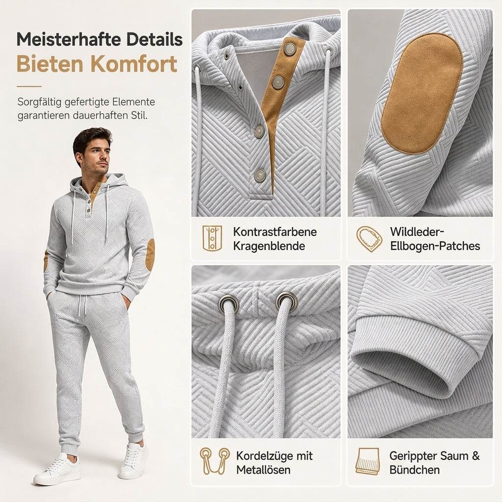 📢🎉50%Rabatt!!!🛍️✨Herren 2-teiliges Jacquard Kapuzenpullover Set Herbst Winter lässiger Kapuzen-Sweatshirt und Sweathose Trainingsanzug