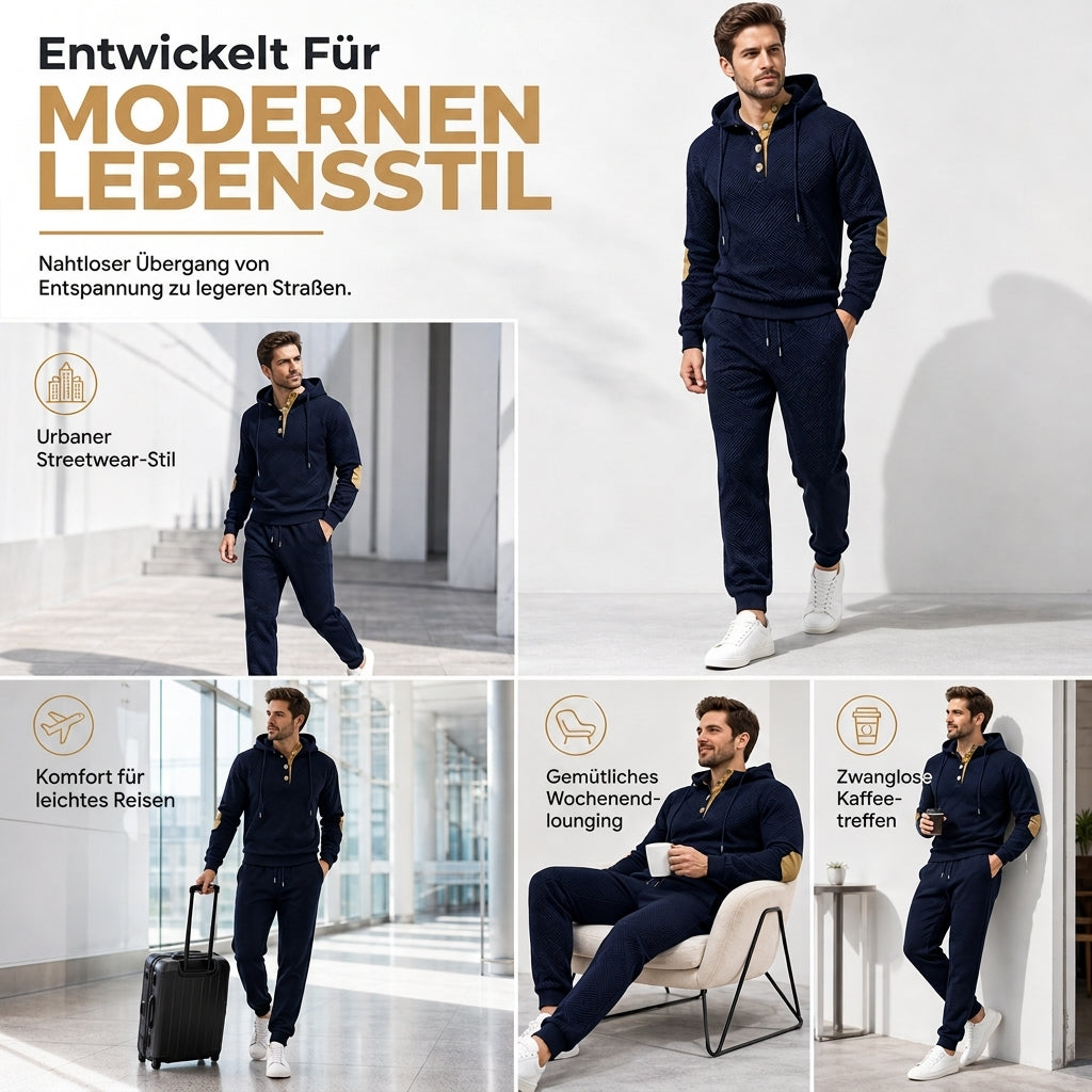 📢🎉50%Rabatt!!!🛍️✨Herren 2-teiliges Jacquard Kapuzenpullover Set Herbst Winter lässiger Kapuzen-Sweatshirt und Sweathose Trainingsanzug