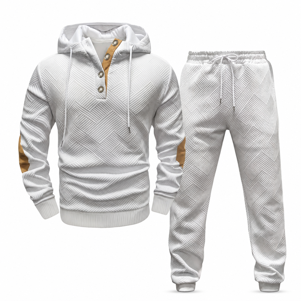 📢🎉50%Rabatt!!!🛍️✨Herren 2-teiliges Jacquard Kapuzenpullover Set Herbst Winter lässiger Kapuzen-Sweatshirt und Sweathose Trainingsanzug