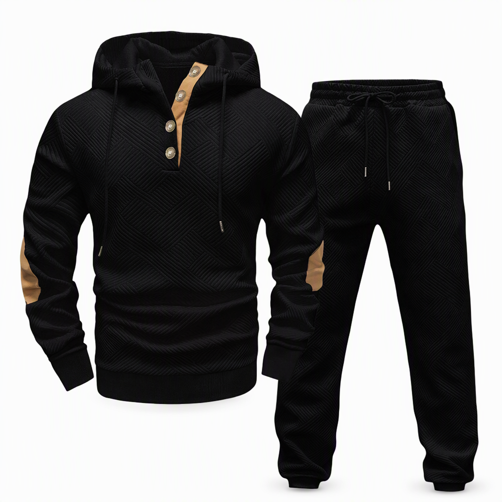 📢🎉50%Rabatt!!!🛍️✨Herren 2-teiliges Jacquard Kapuzenpullover Set Herbst Winter lässiger Kapuzen-Sweatshirt und Sweathose Trainingsanzug