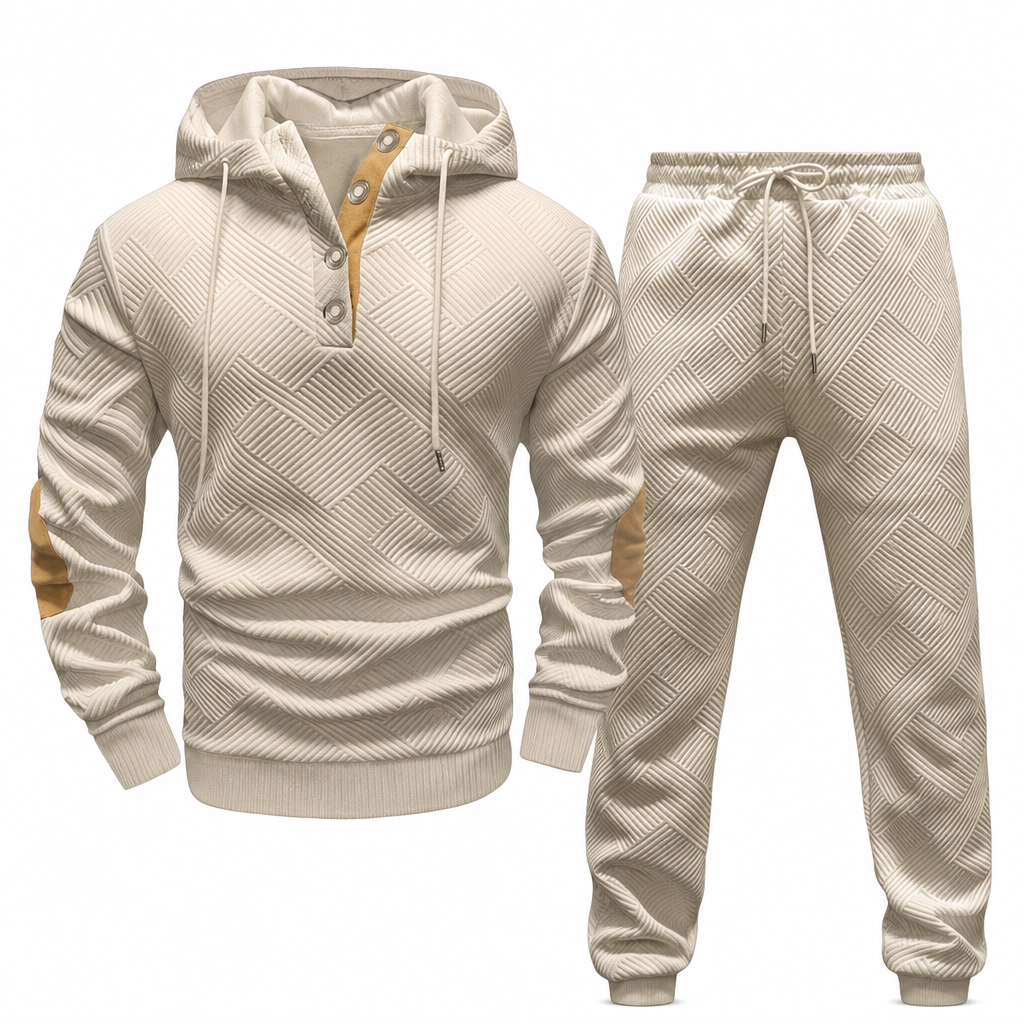 📢🎉50%Rabatt!!!🛍️✨Herren 2-teiliges Jacquard Kapuzenpullover Set Herbst Winter lässiger Kapuzen-Sweatshirt und Sweathose Trainingsanzug