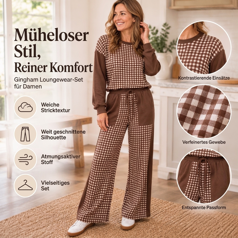 📢🎉50%Rabatt!!!🛍️✨Damen Karomix Langarmoberteil & Weithosen Set