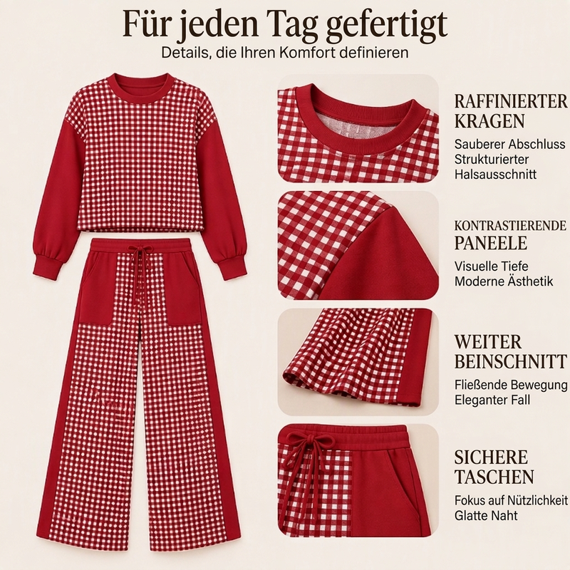 📢🎉50%Rabatt!!!🛍️✨Damen Karomix Langarmoberteil & Weithosen Set