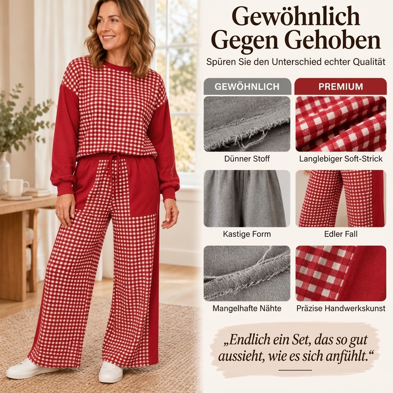 📢🎉50%Rabatt!!!🛍️✨Damen Karomix Langarmoberteil & Weithosen Set