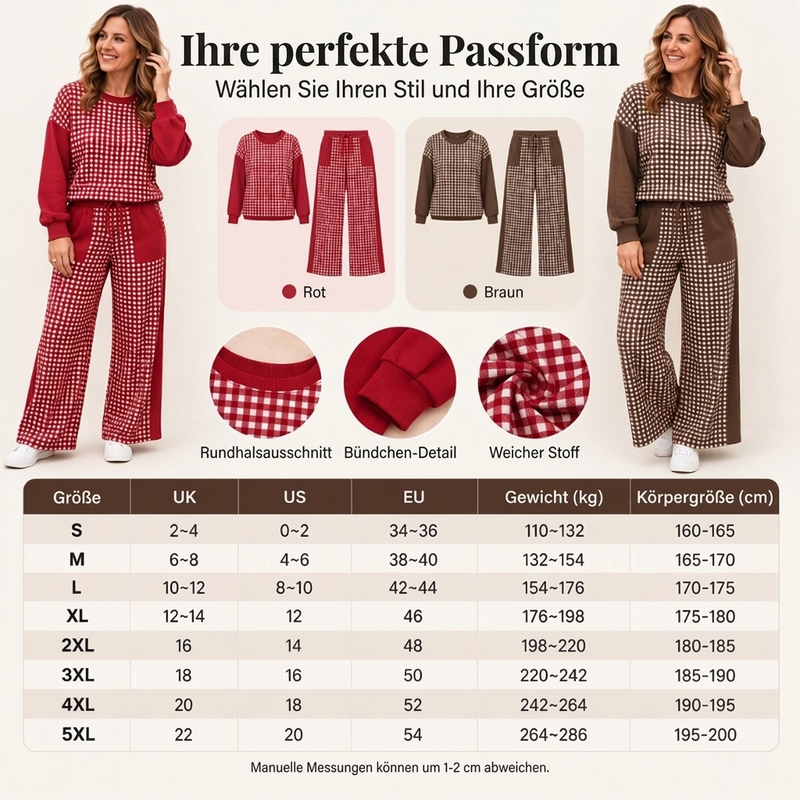 📢🎉50%Rabatt!!!🛍️✨Damen Karomix Langarmoberteil & Weithosen Set