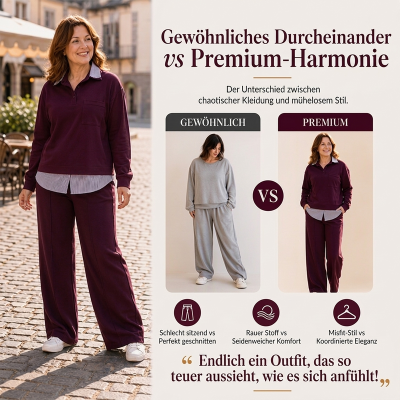 Damen Zweiteiliges Sweatshirt- und Hosen-Set mit Fake-Look