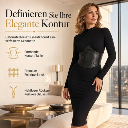 🥳Über 5.000 Mal im Warenkorb!🥳 Damen Rundhals Langarm Patchwork Figurbetontes Bodycon Strickkleid