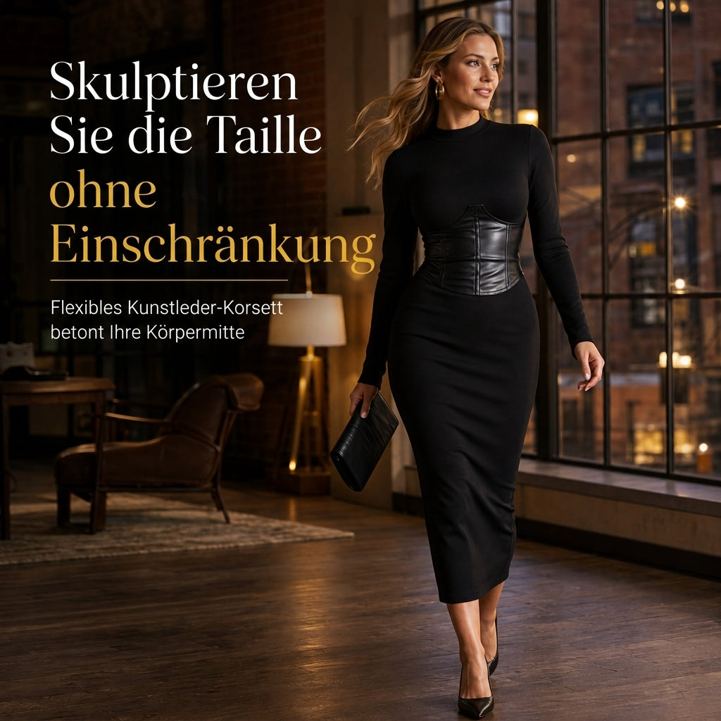 🥳Über 5.000 Mal im Warenkorb!🥳 Damen Rundhals Langarm Patchwork Figurbetontes Bodycon Strickkleid