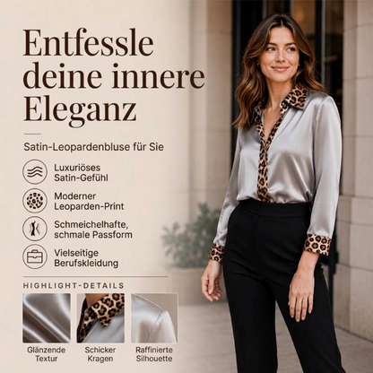Damen-Satinbluse mit Leoparden-Patchwork