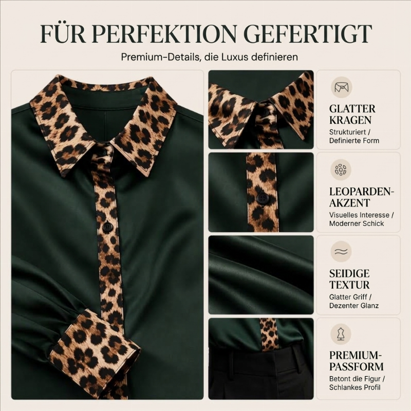Damen-Satinbluse mit Leoparden-Patchwork