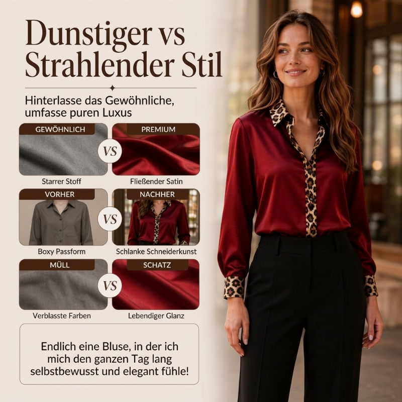 Damen-Satinbluse mit Leoparden-Patchwork