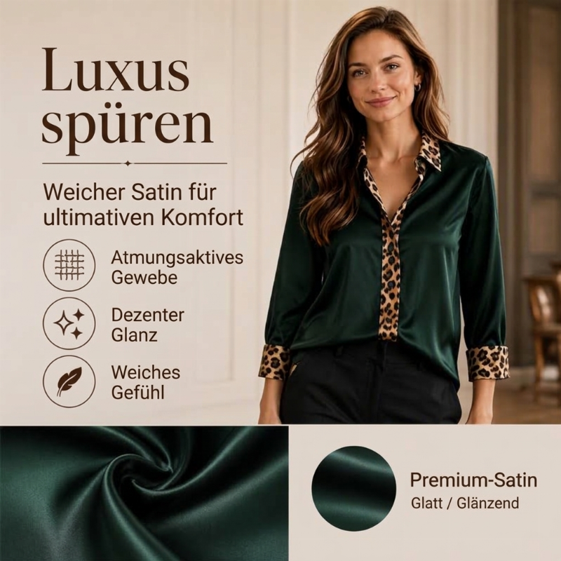 Damen-Satinbluse mit Leoparden-Patchwork